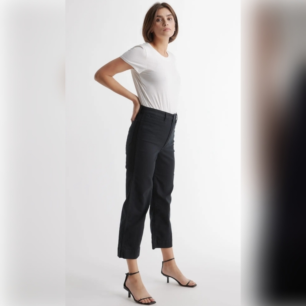 Quince Stretch Cotton Twill Wide Leg Crop Pants Size 25 In Black NWT